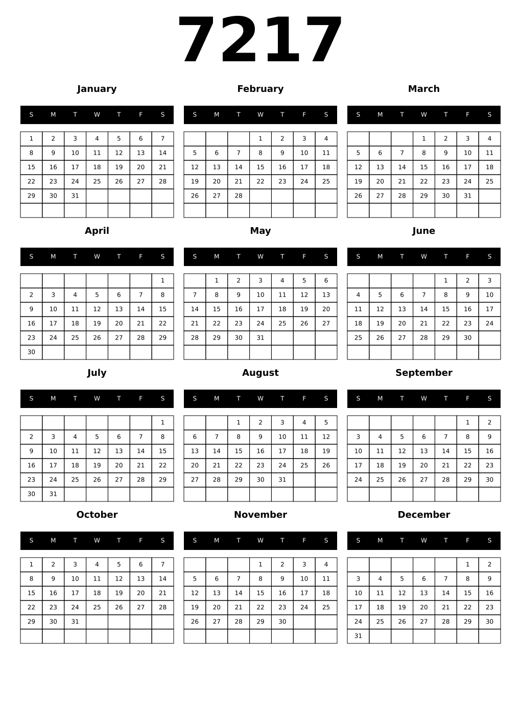 Printable 7217 Calendars