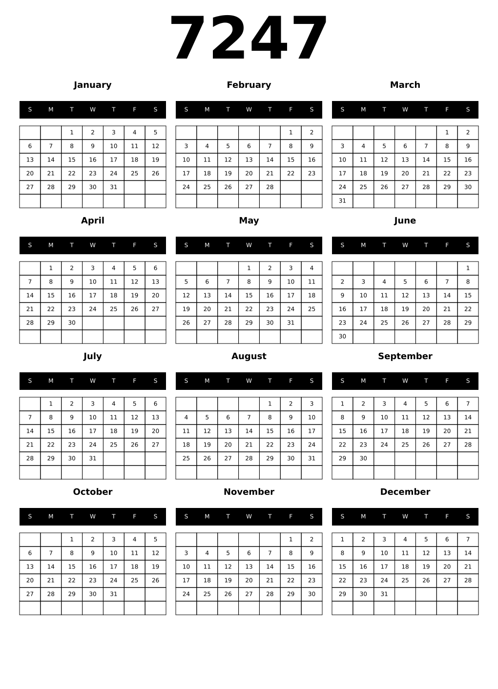 Printable 7247 Calendars
