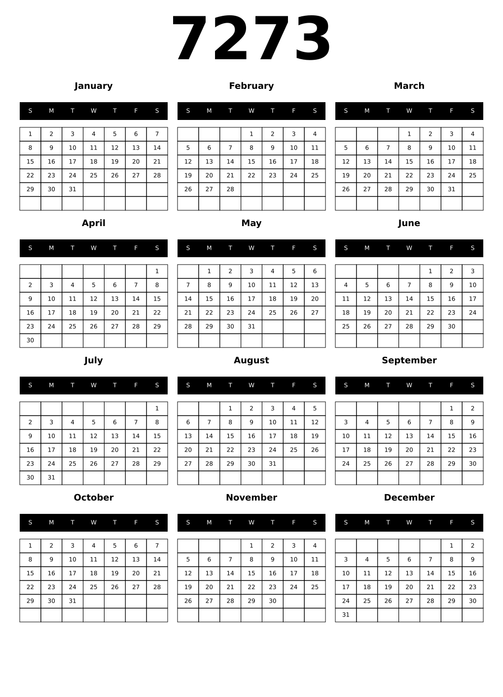 Printable 7273 Calendars