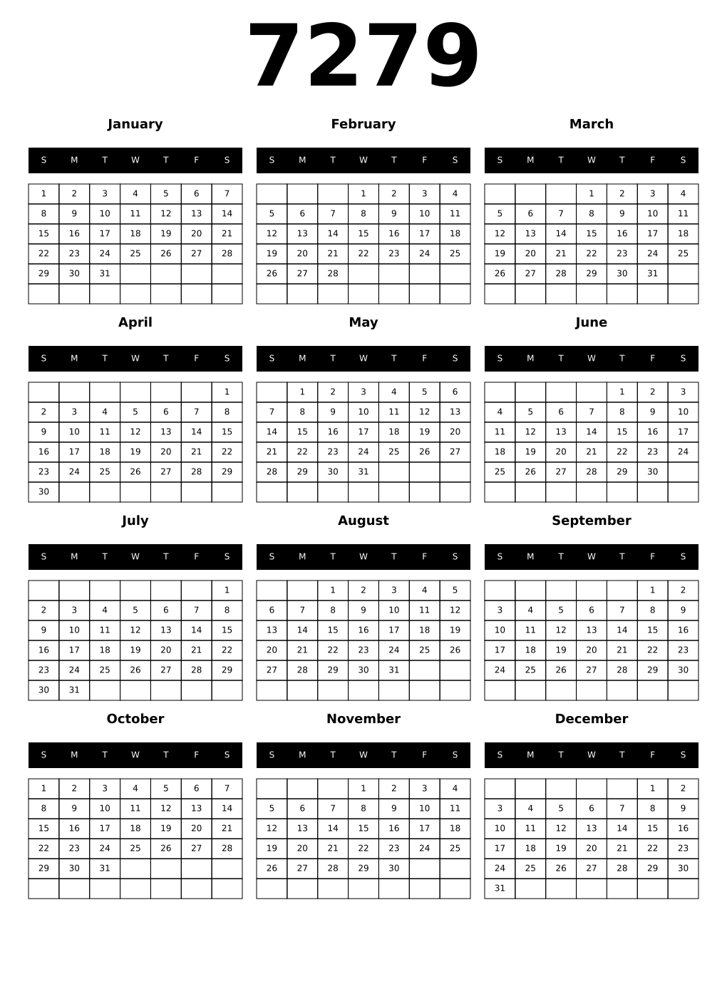 Printable 7279 Calendars
