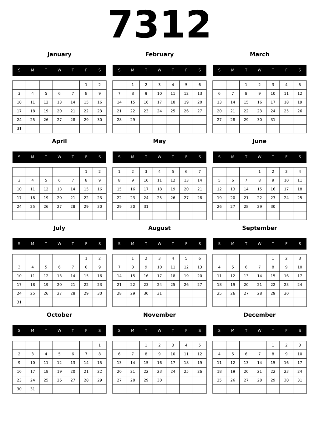 Printable 7312 Calendars