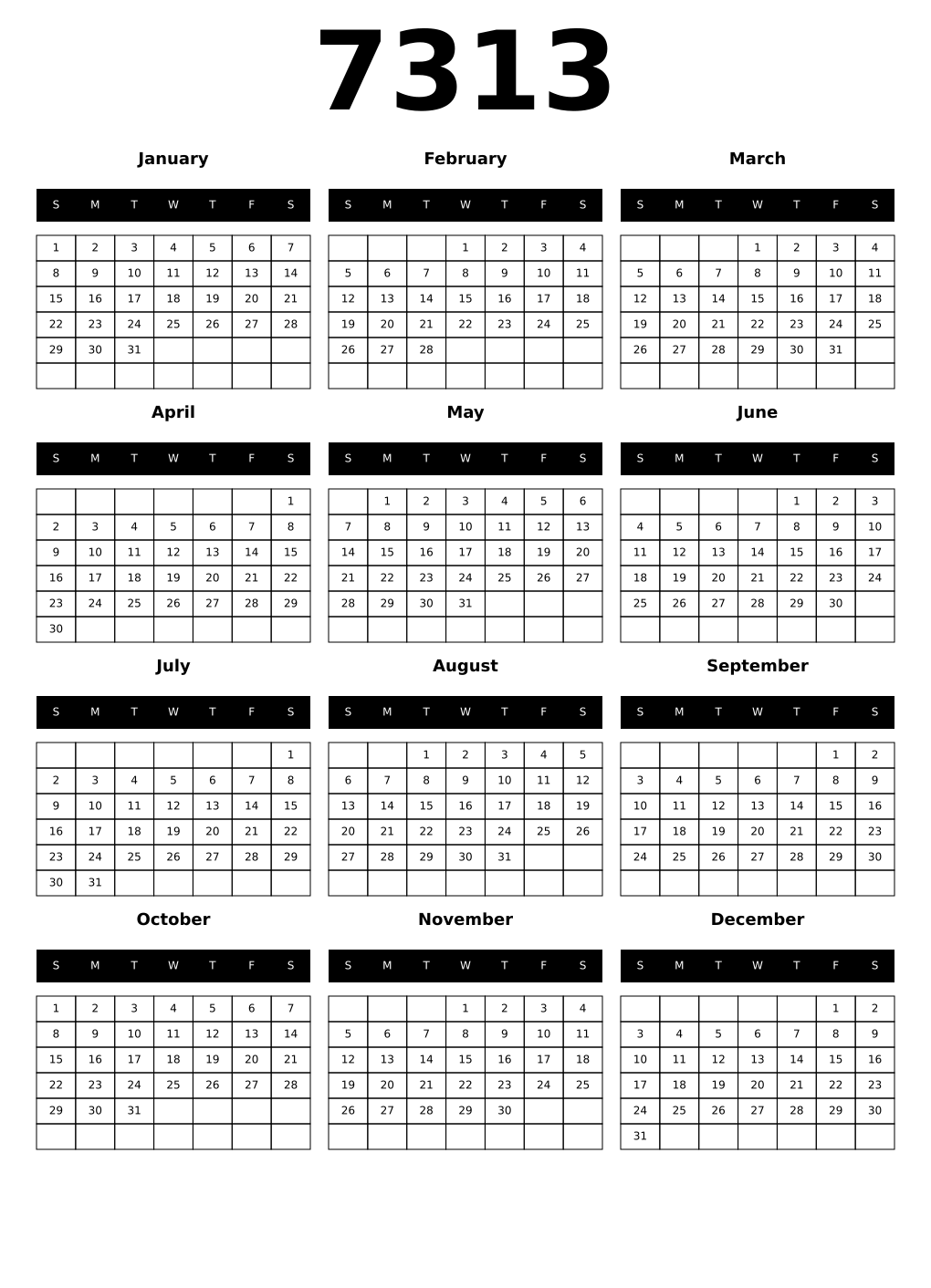 Printable 7313 Calendars