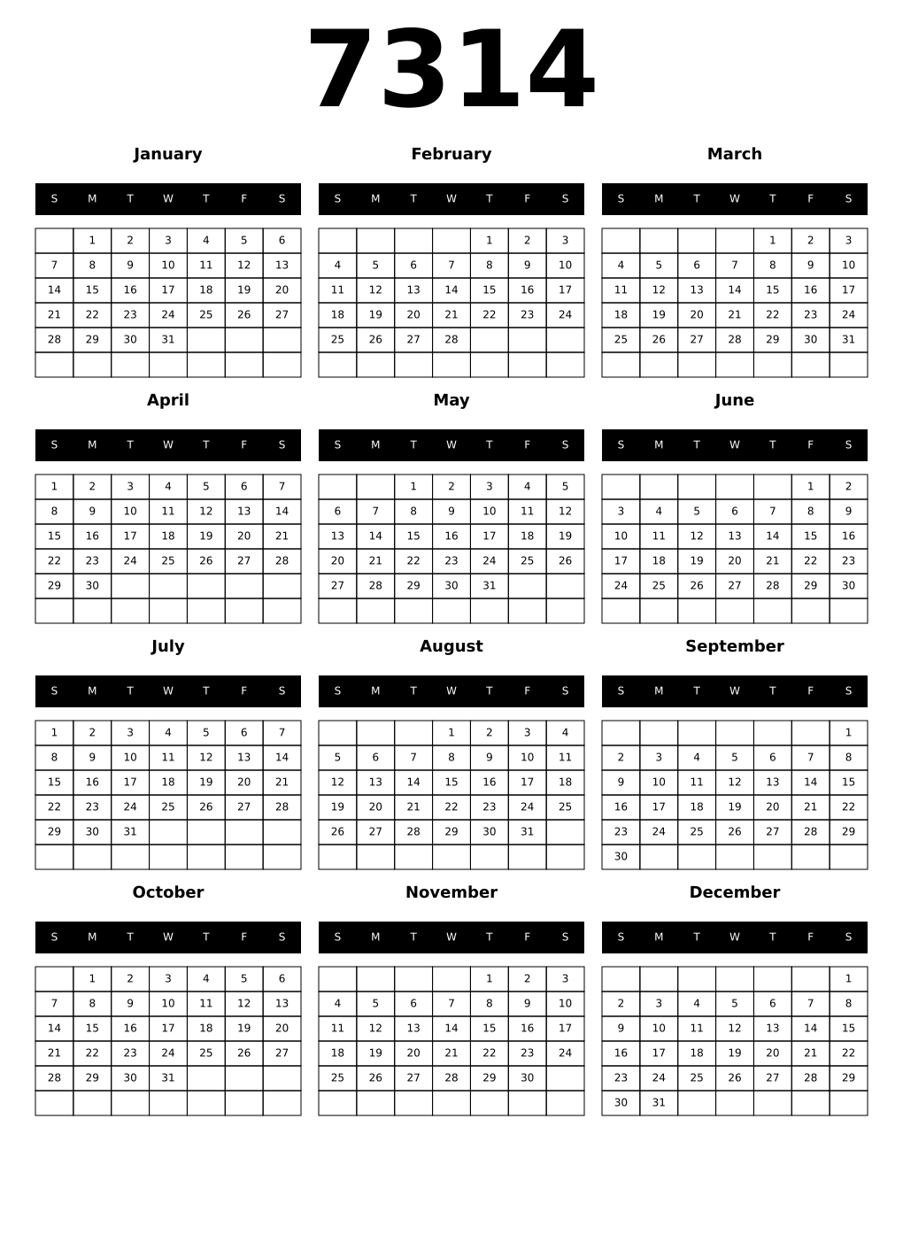 Printable 7314 Calendars