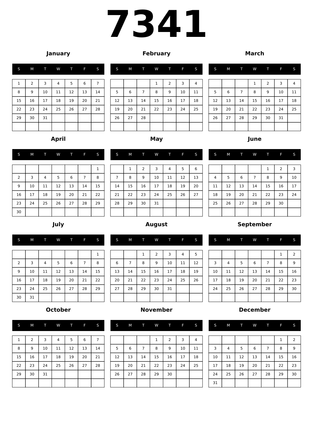 Printable 7341 Calendars