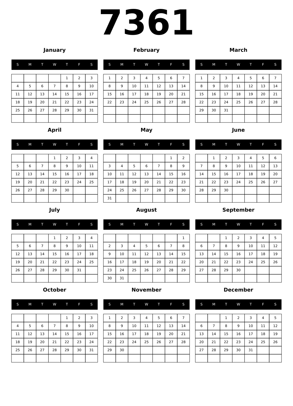 Printable 7361 Calendars