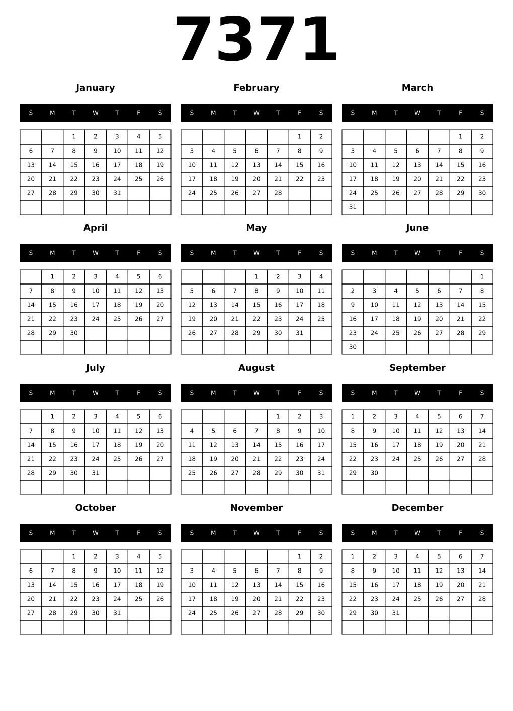 Printable 7371 Calendars