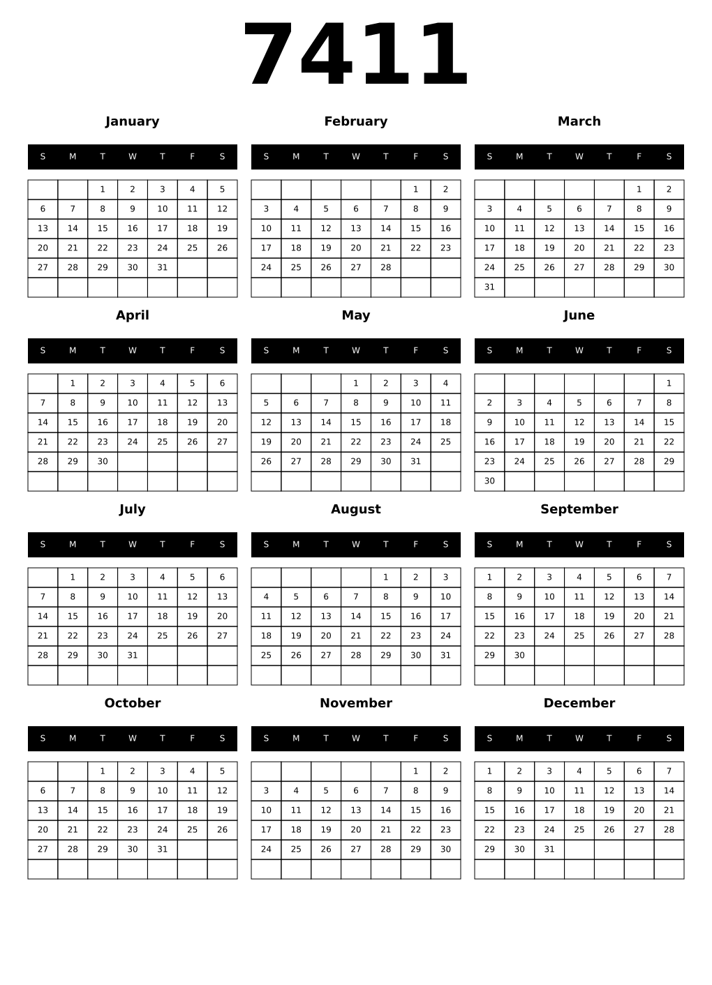 Printable 7411 Calendars