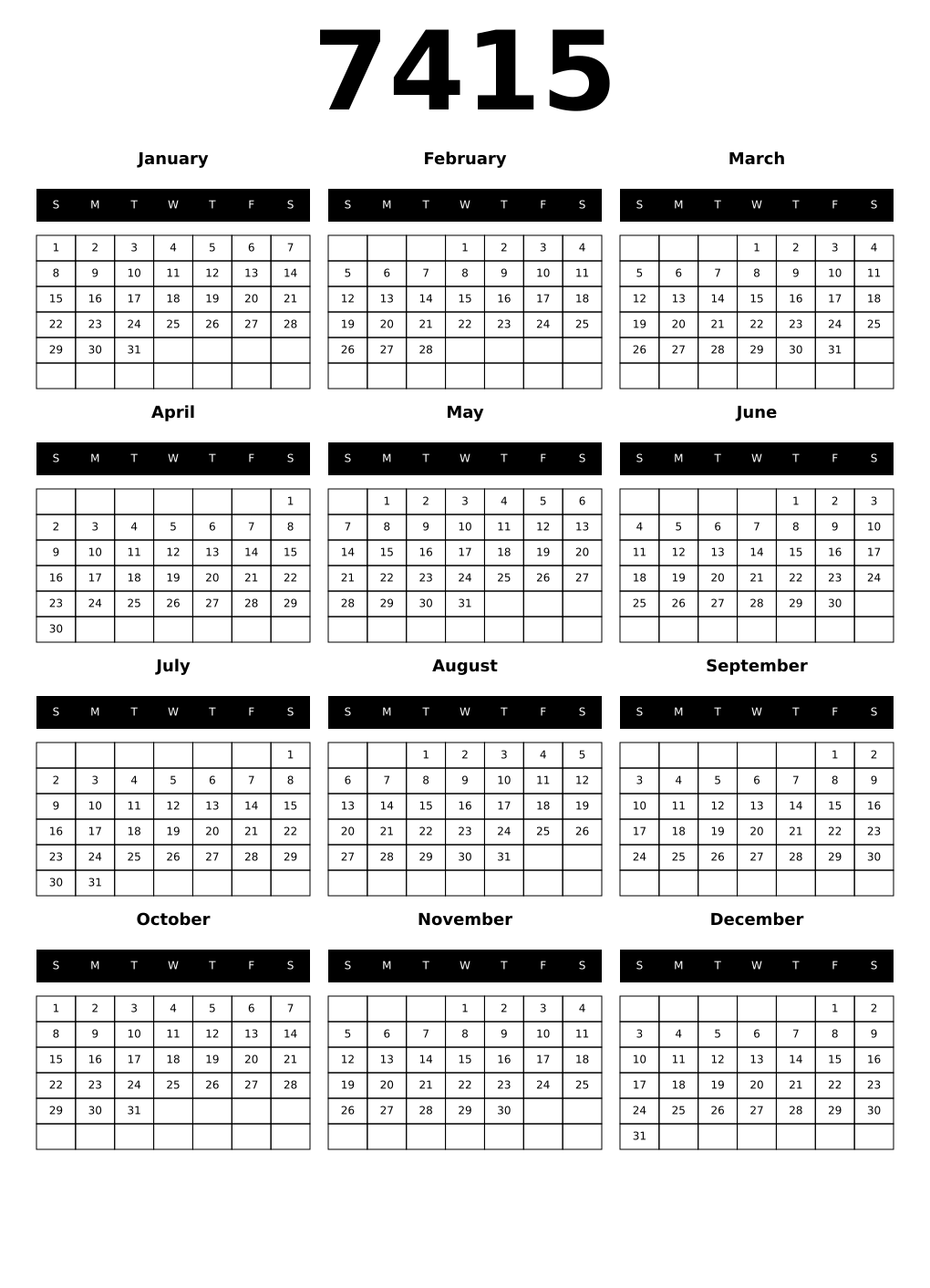 Printable 7415 Calendars