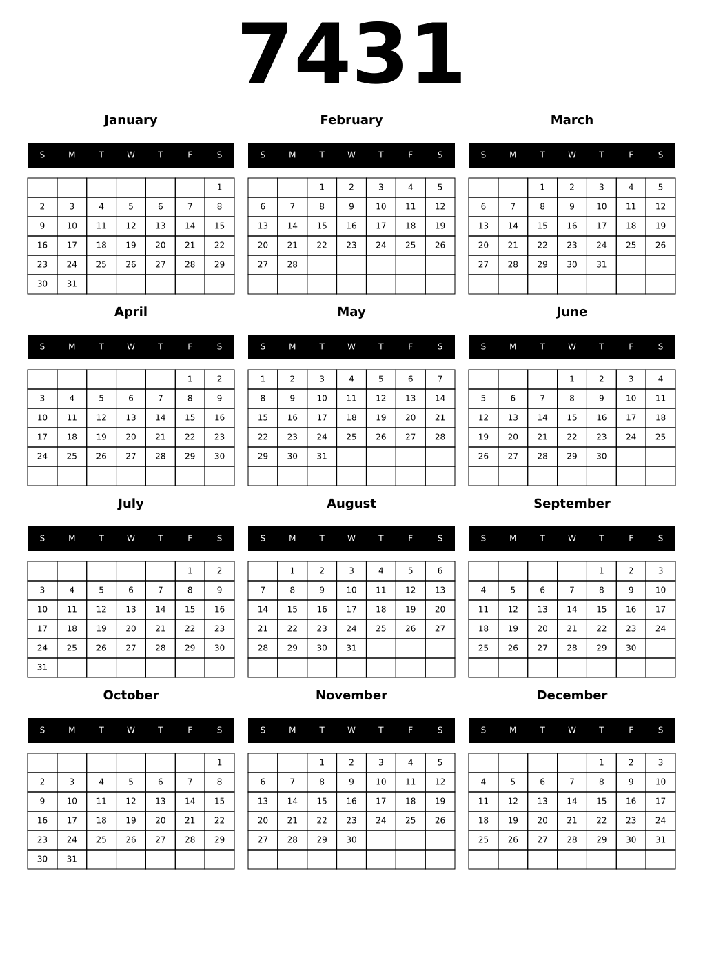 Printable 7431 Calendars