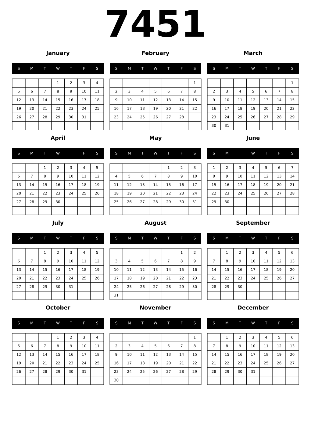 Printable 7451 Calendars