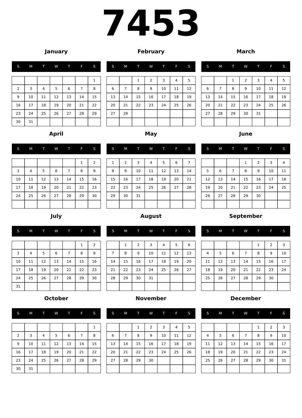 Printable 7453 Calendars