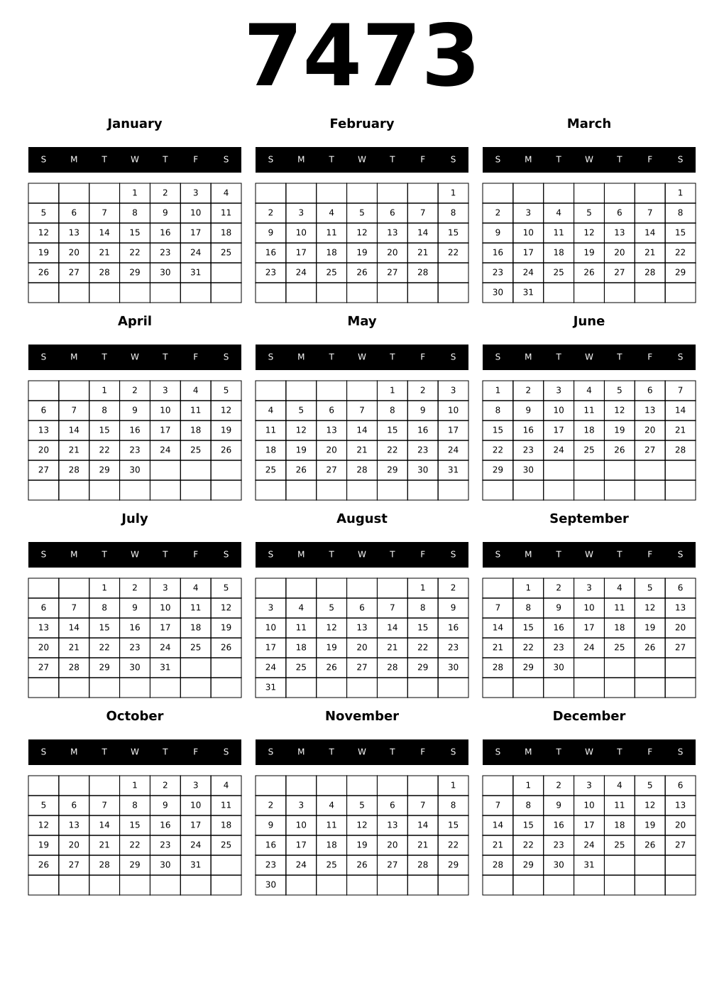 Printable 7473 Calendars