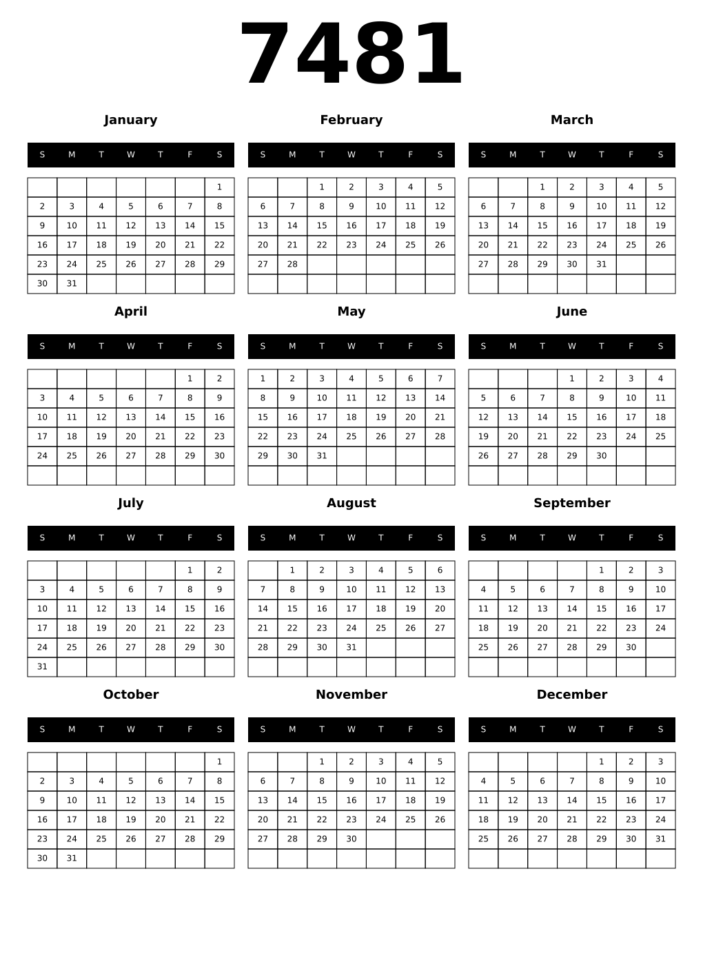 Printable 7481 Calendars
