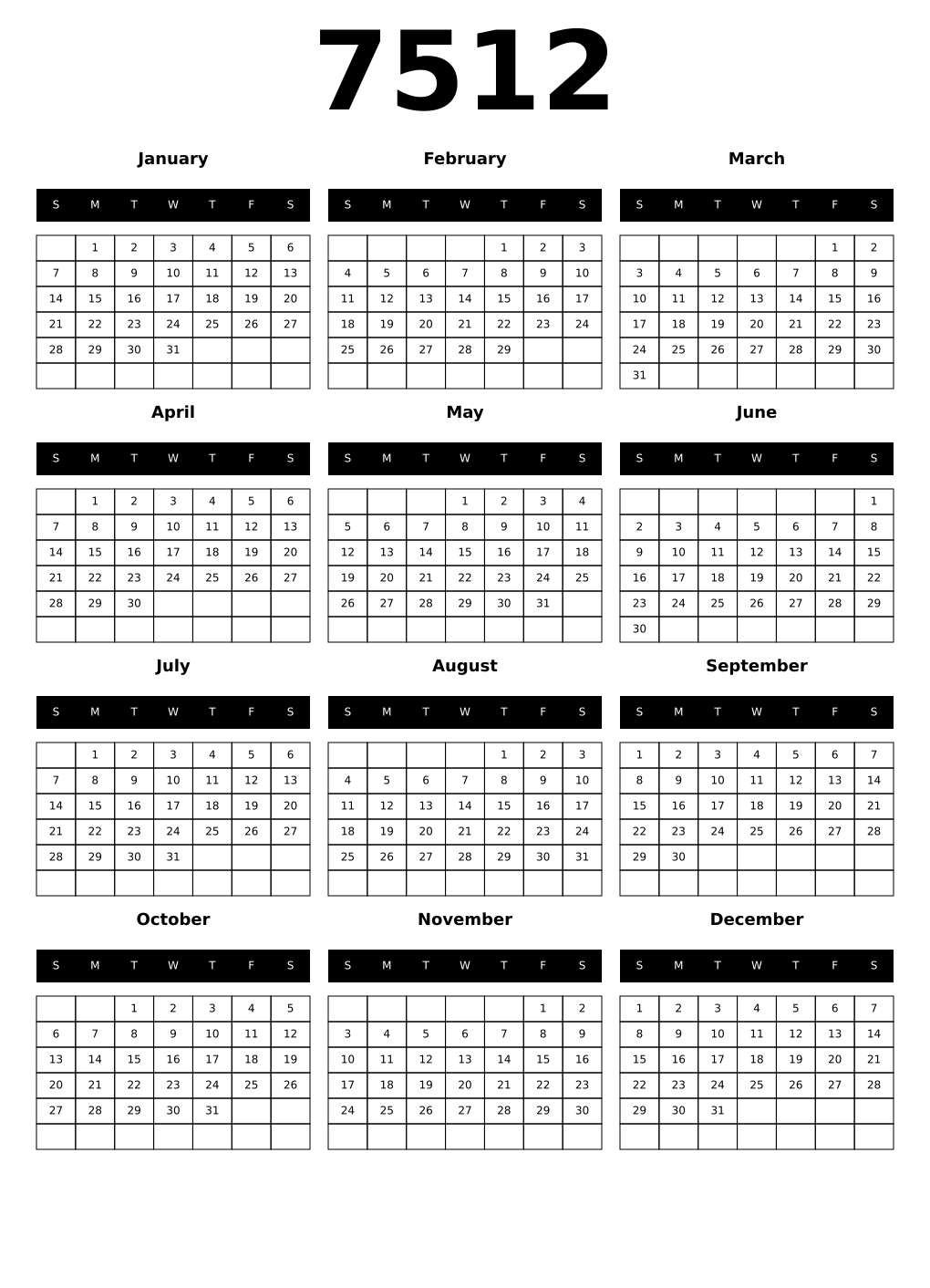 Printable 7512 Calendars