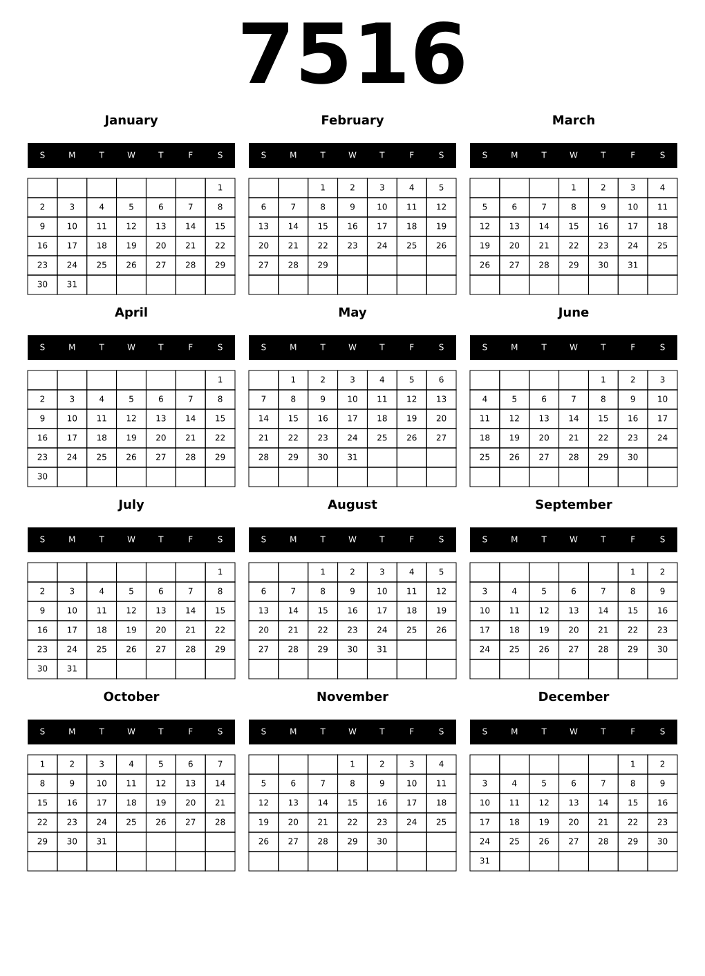 Printable 7516 Calendars