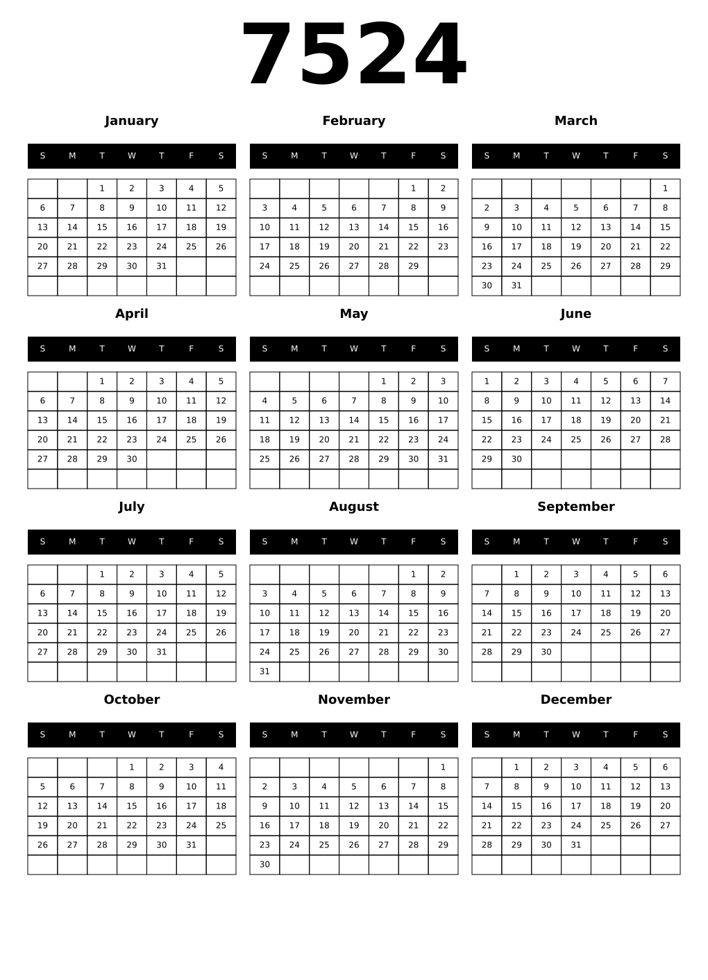 Printable 7524 Calendars