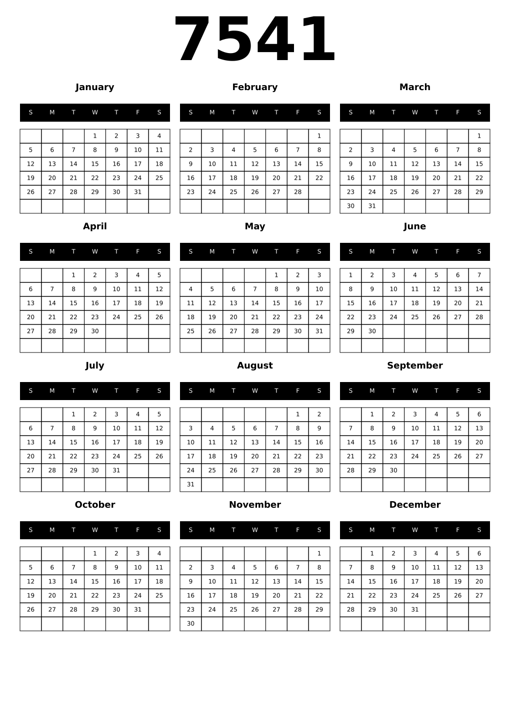 Printable 7541 Calendars
