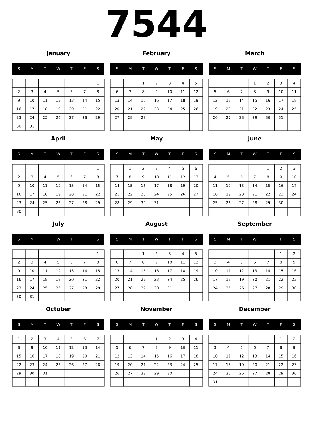 Printable 7544 Calendars