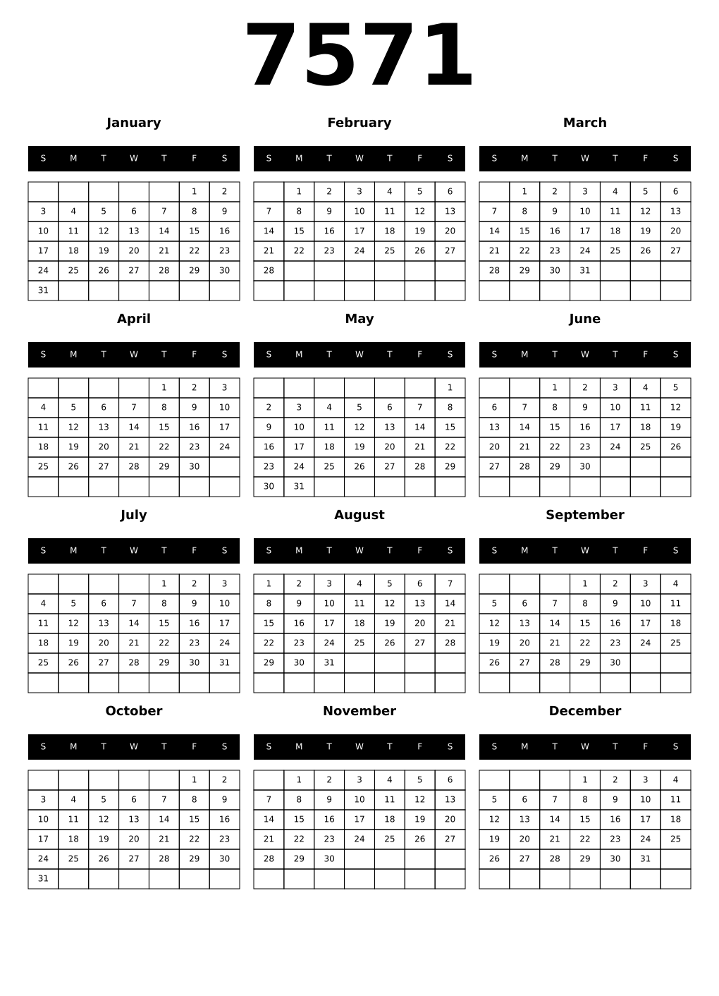 Printable 7571 Calendars