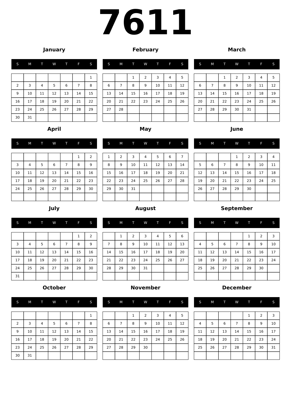 Printable 7611 Calendars