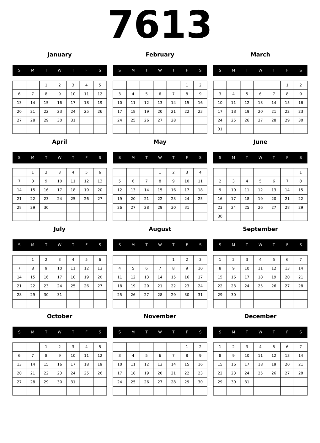 Printable 7613 Calendars