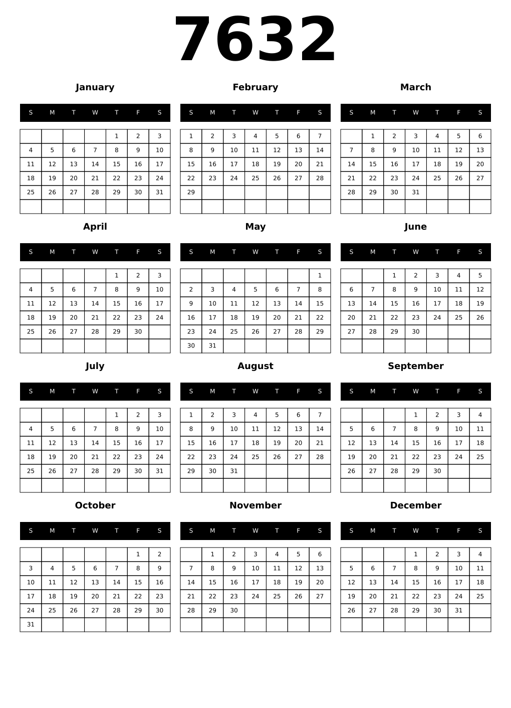 Printable 7632 Calendars
