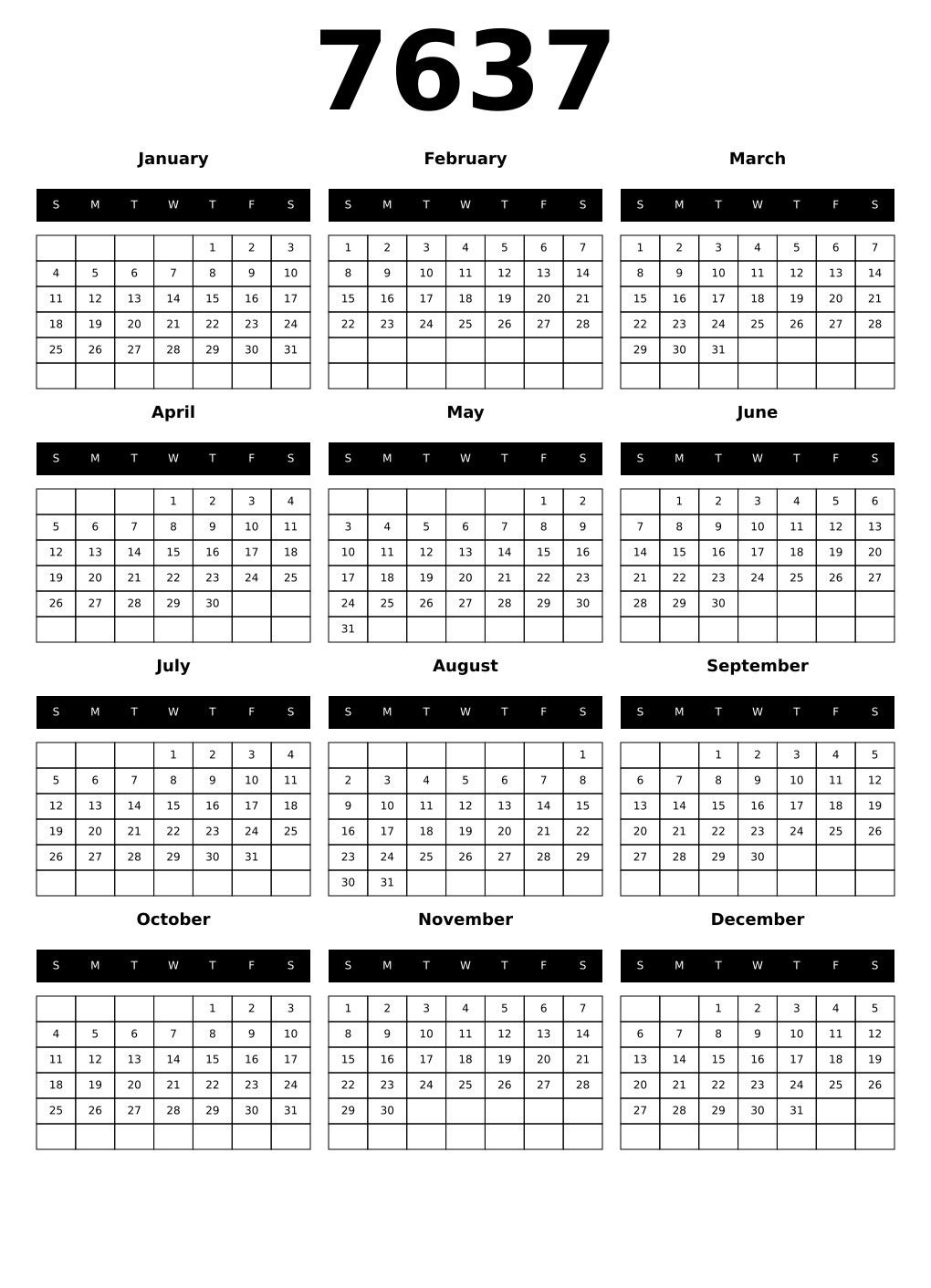 Printable 7637 Calendars