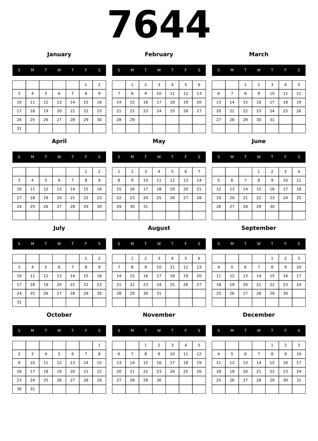 Printable 7644 Calendars