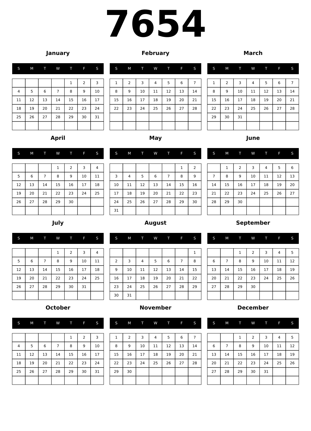 Printable 7654 Calendars