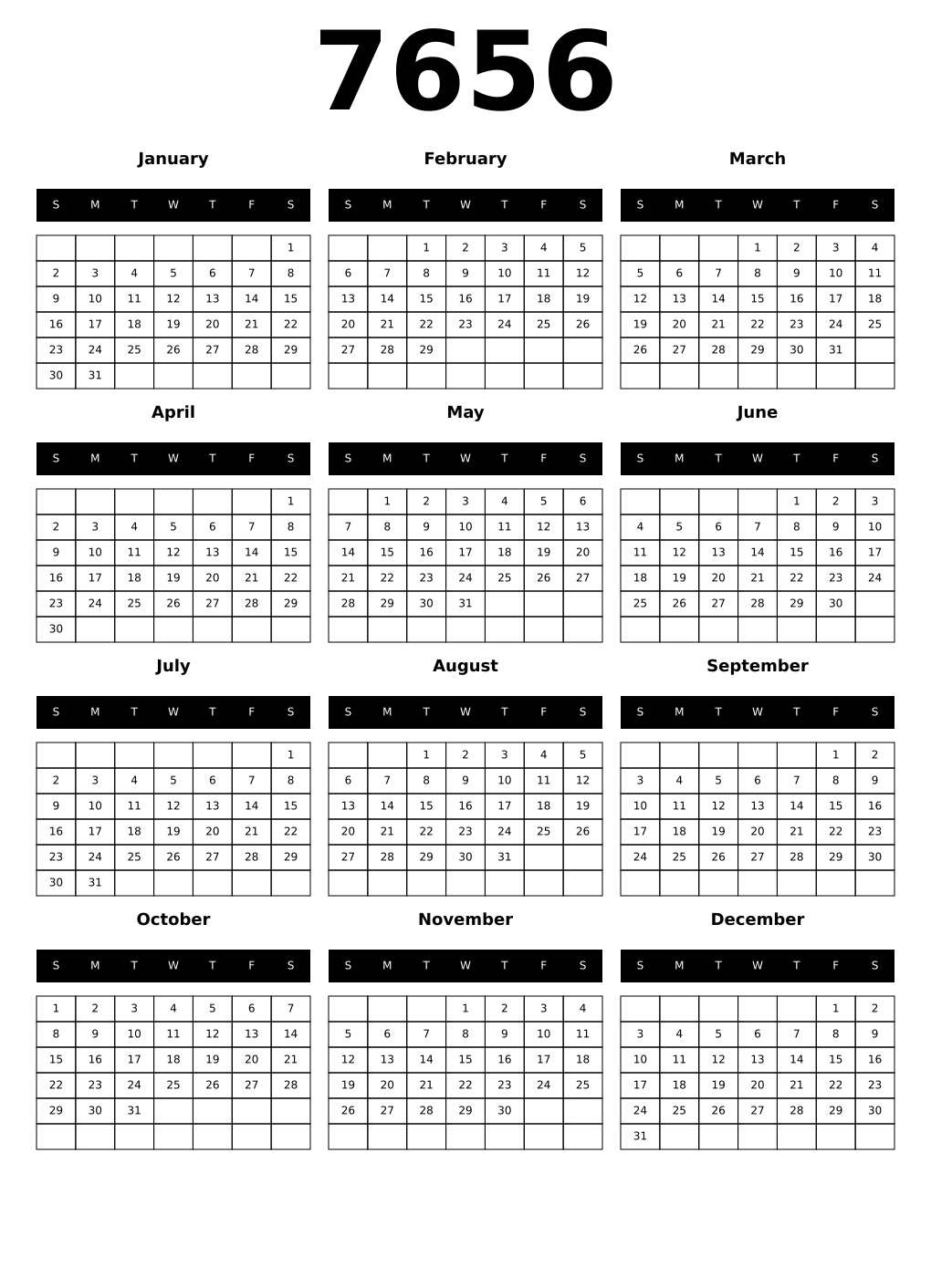 Printable 7656 Calendars