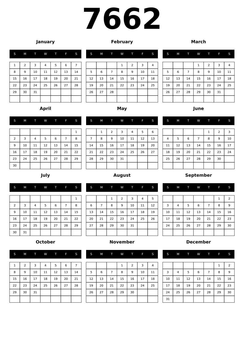 Printable 7662 Calendars