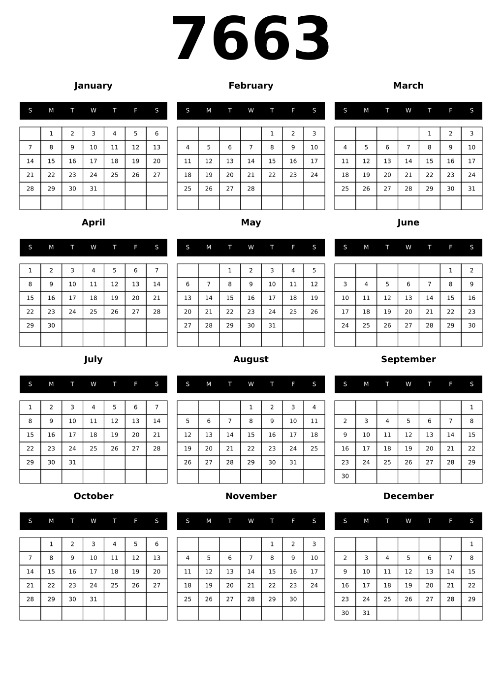 Printable 7663 Calendars