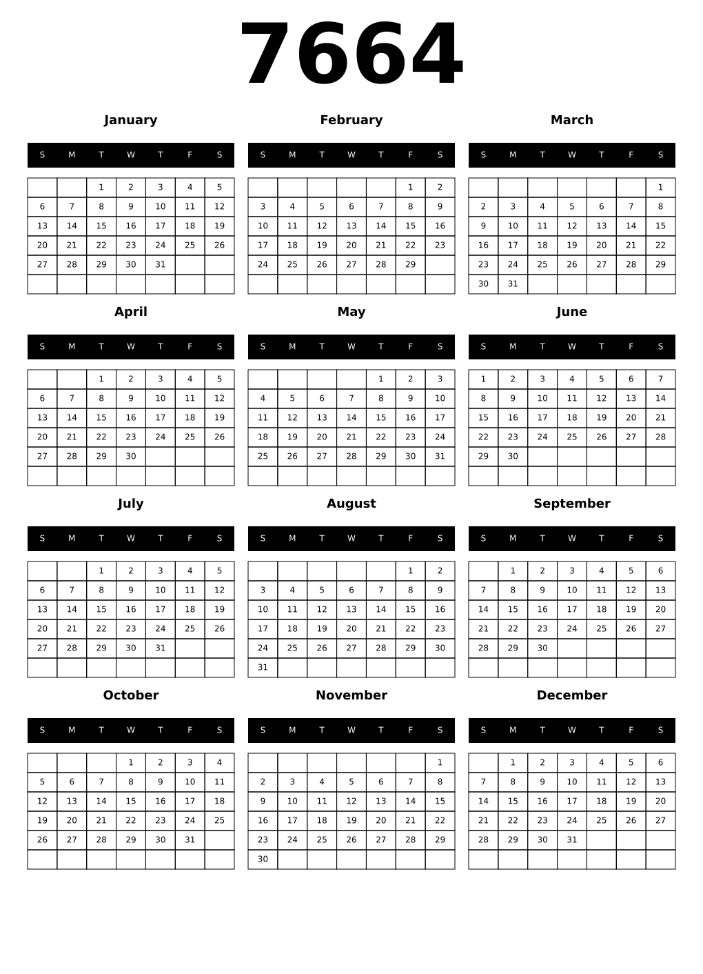 Printable 7664 Calendars