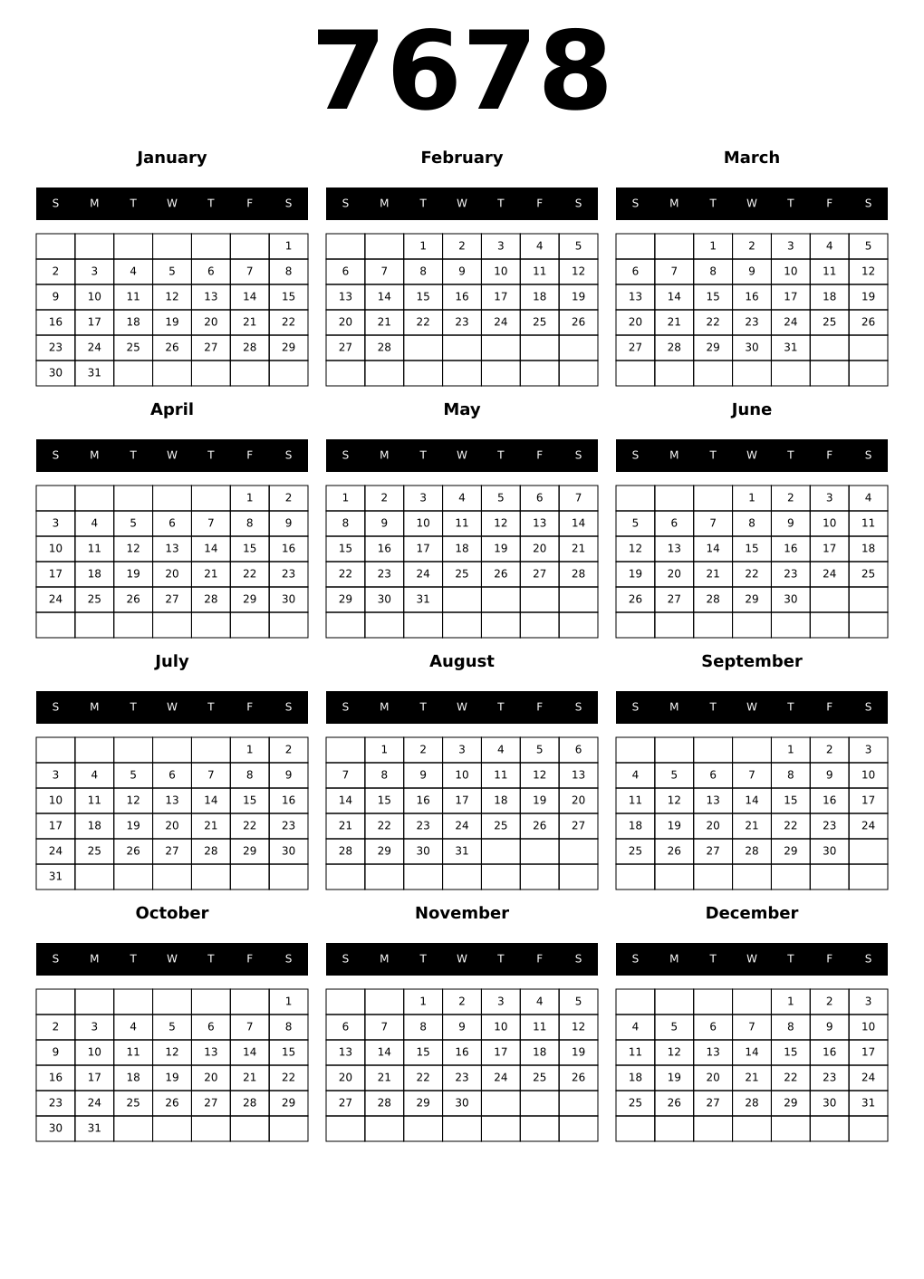 Printable 7678 Calendars