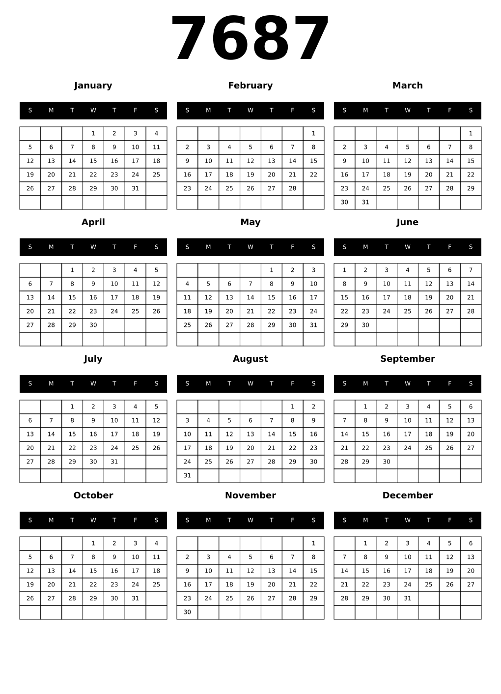 Printable 7687 Calendars