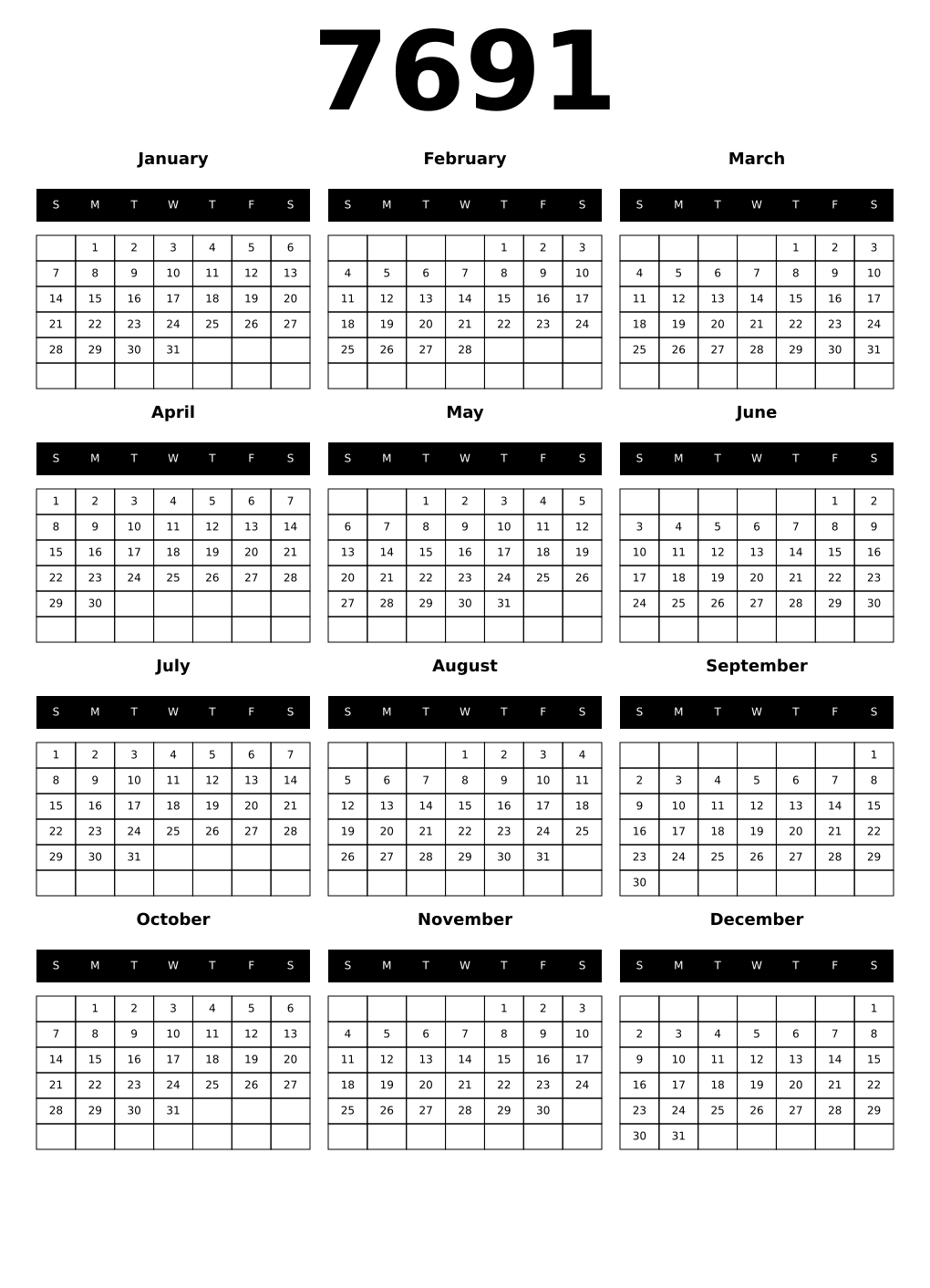 Printable 7691 Calendars