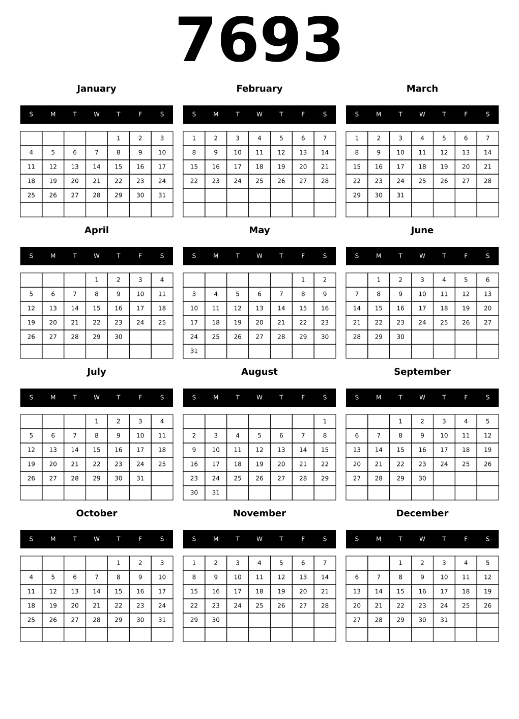 Printable 7693 Calendars