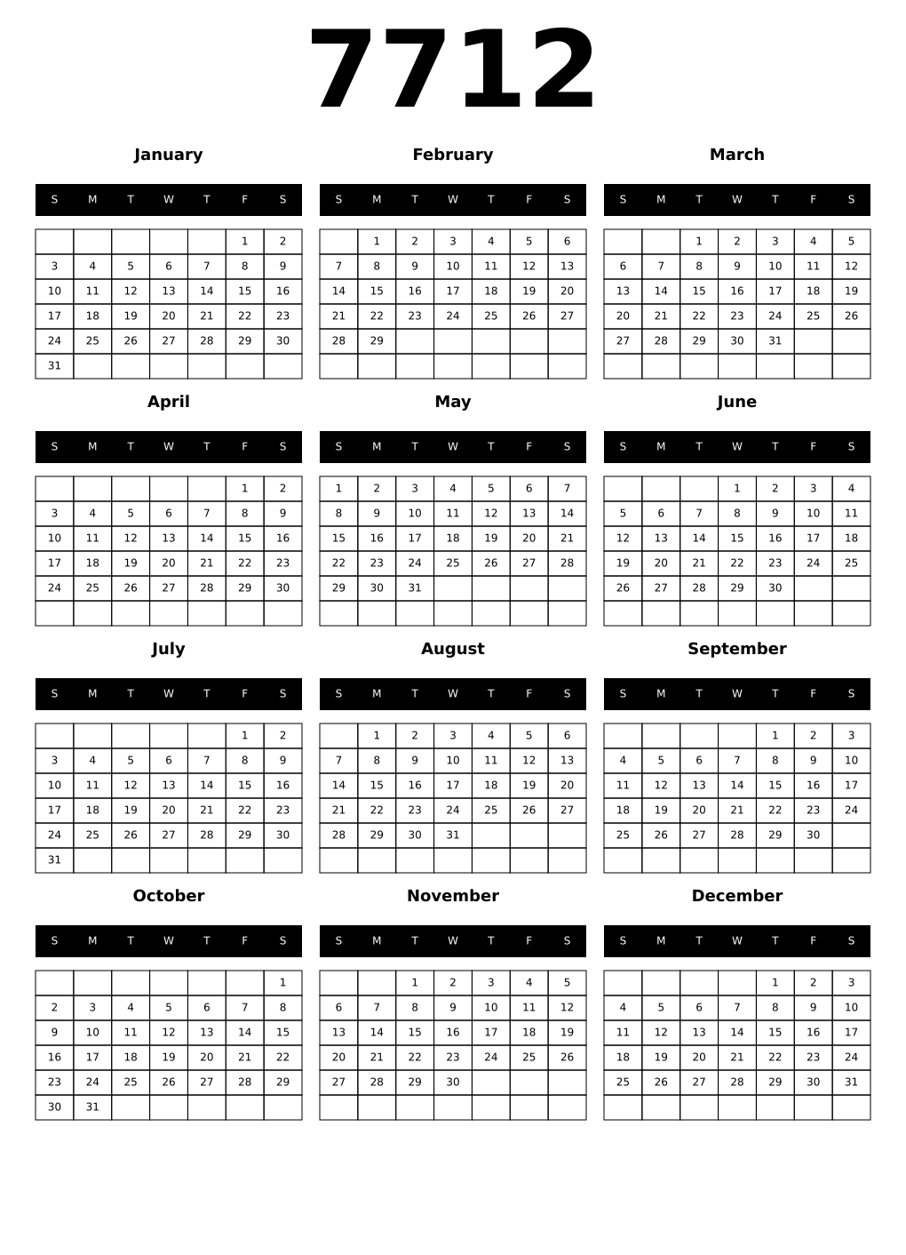 Printable 7712 Calendars
