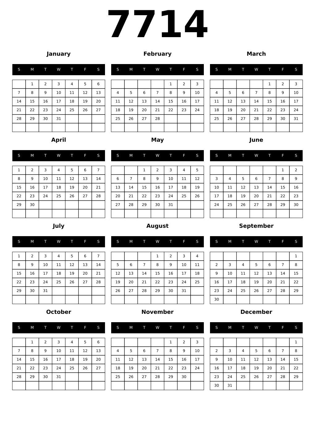 Printable 7714 Calendars