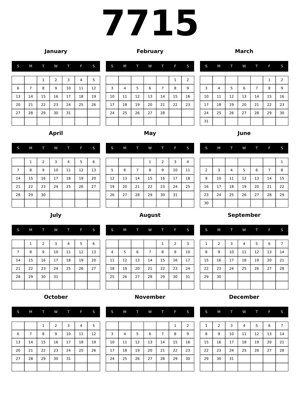 Printable 7715 Calendars