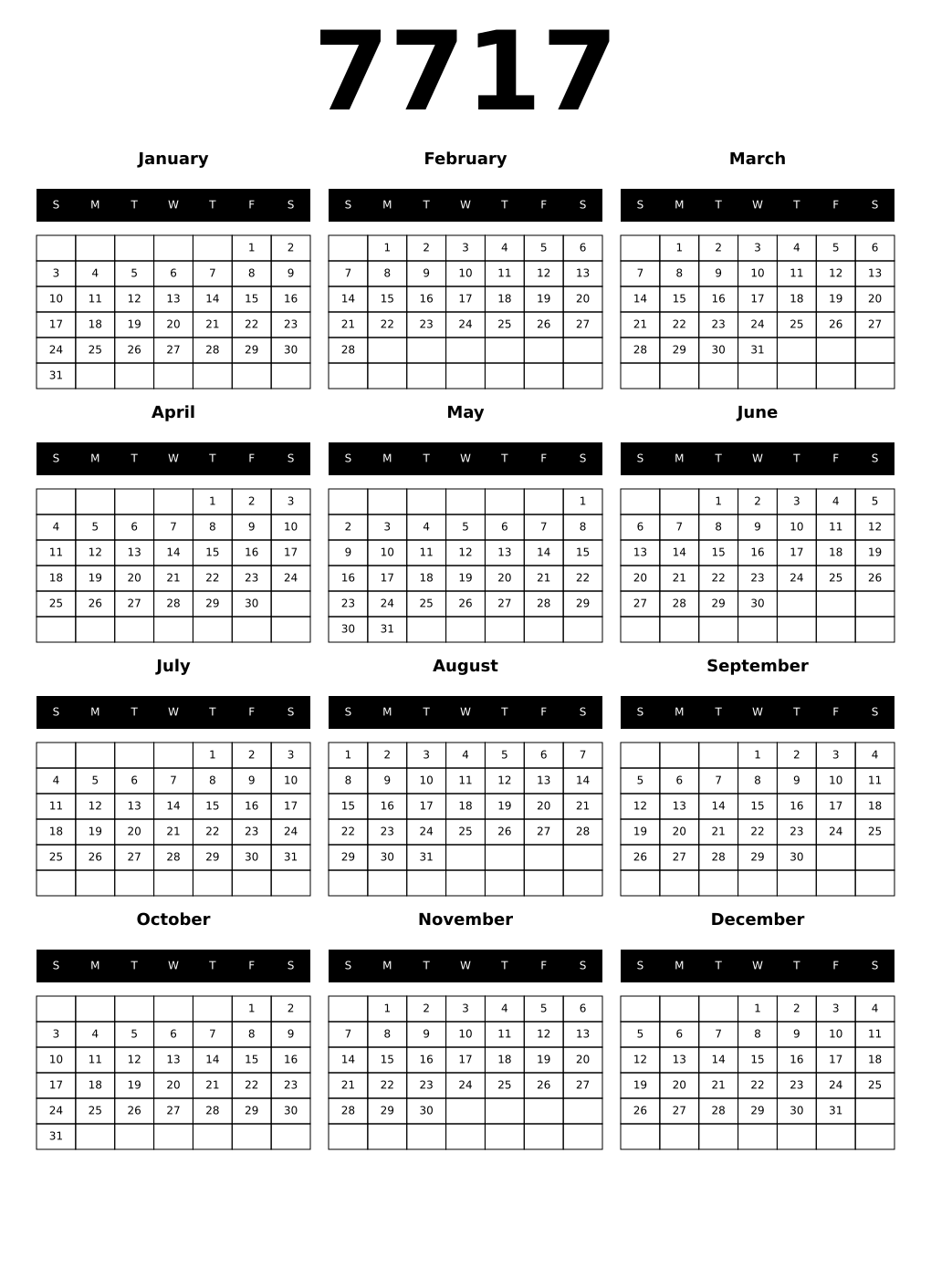 Printable 7717 Calendars