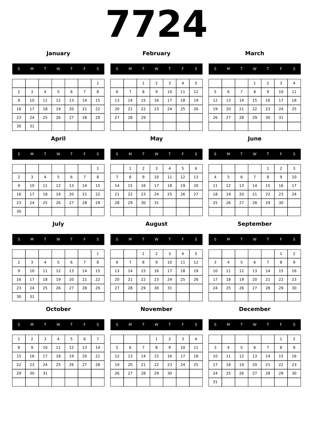Printable 7724 Calendars