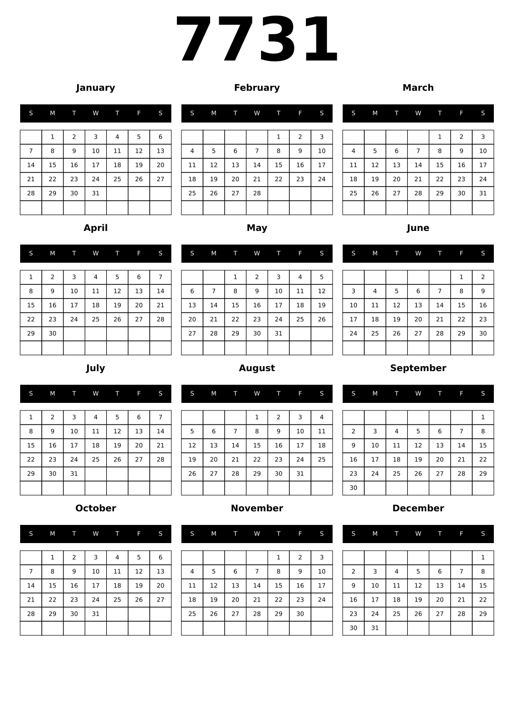 Printable 7731 Calendars