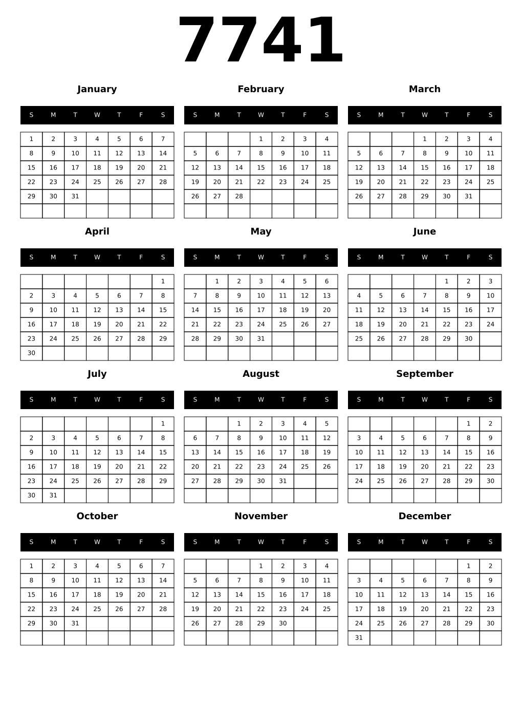 Printable 7741 Calendars