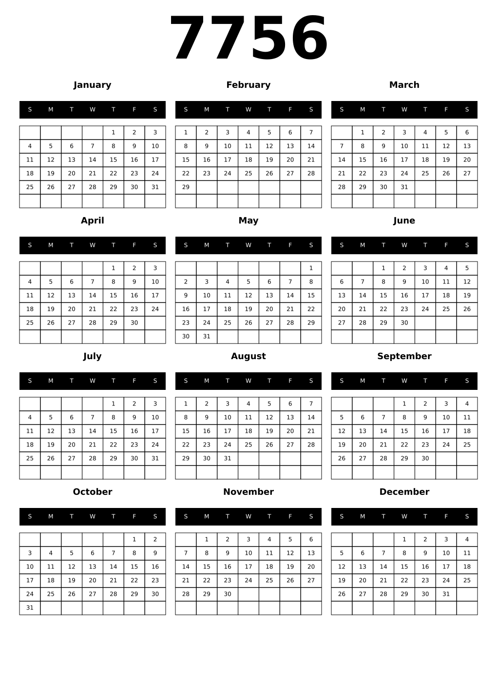 Printable 7756 Calendars