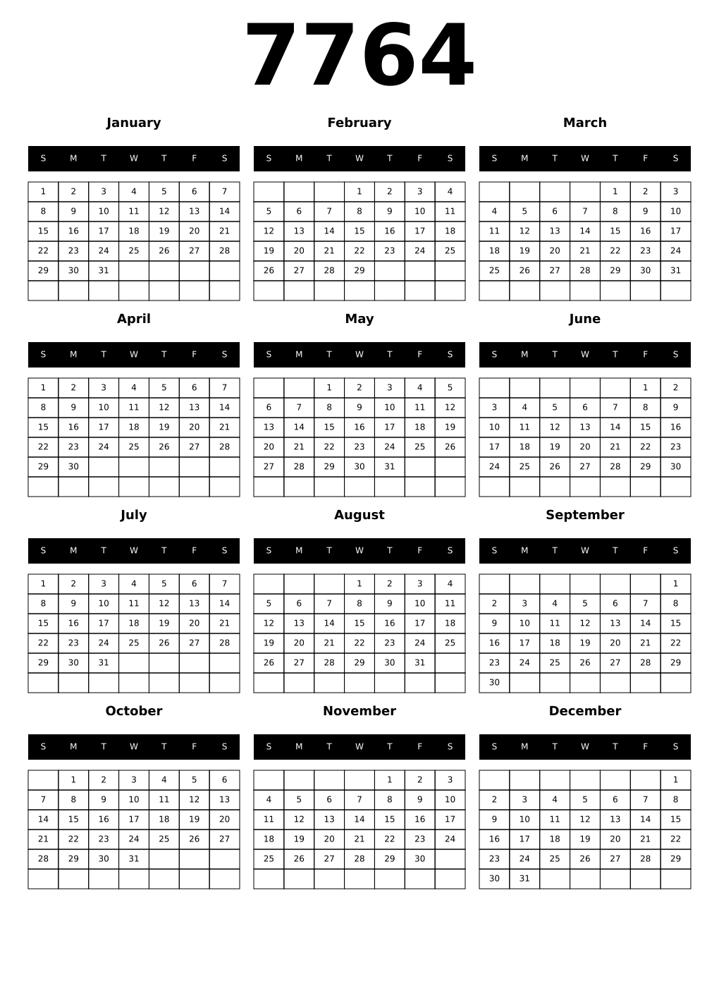 Printable 7764 Calendars
