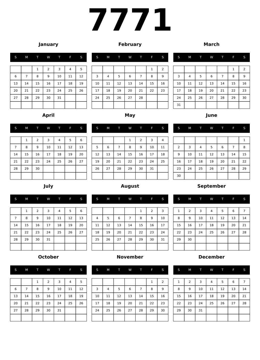 Printable 7771 Calendars