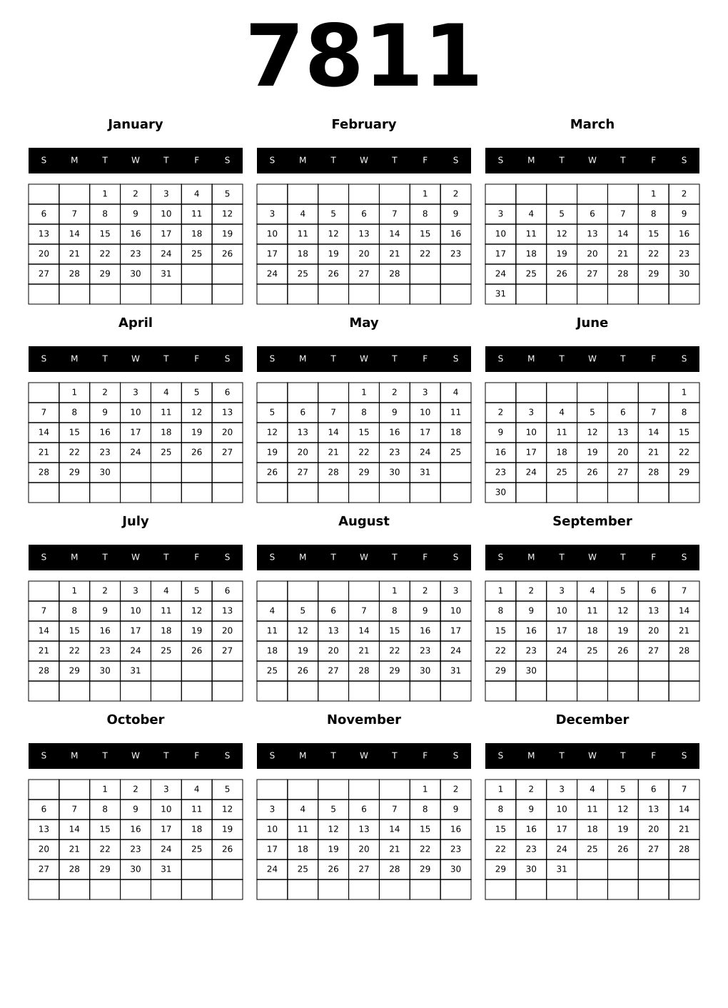 Printable 7811 Calendars