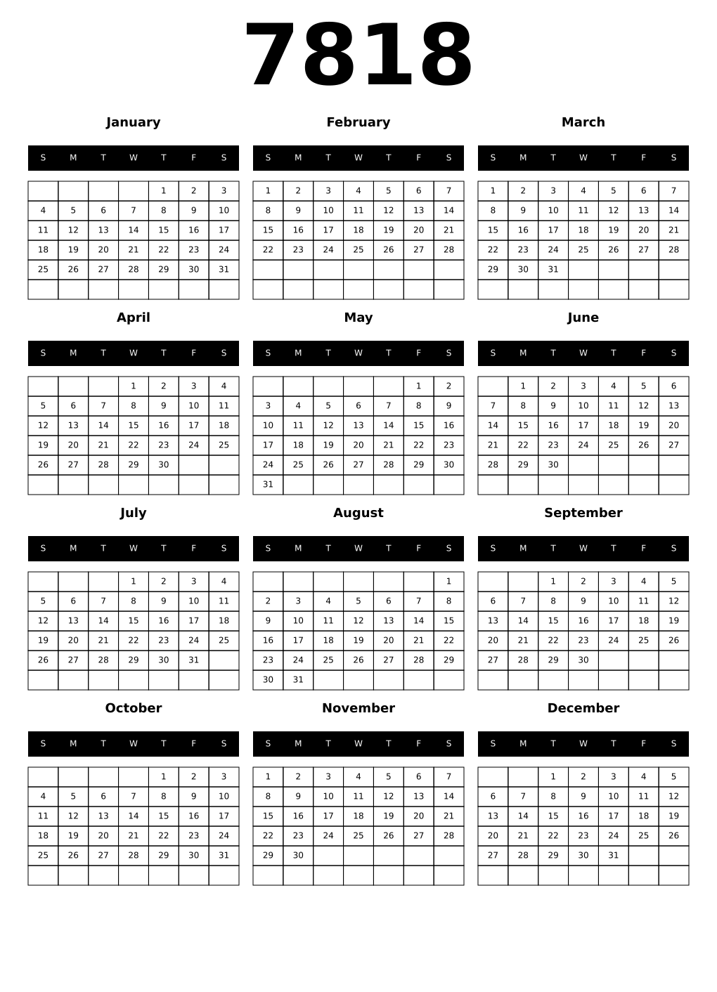 Printable 7818 Calendars