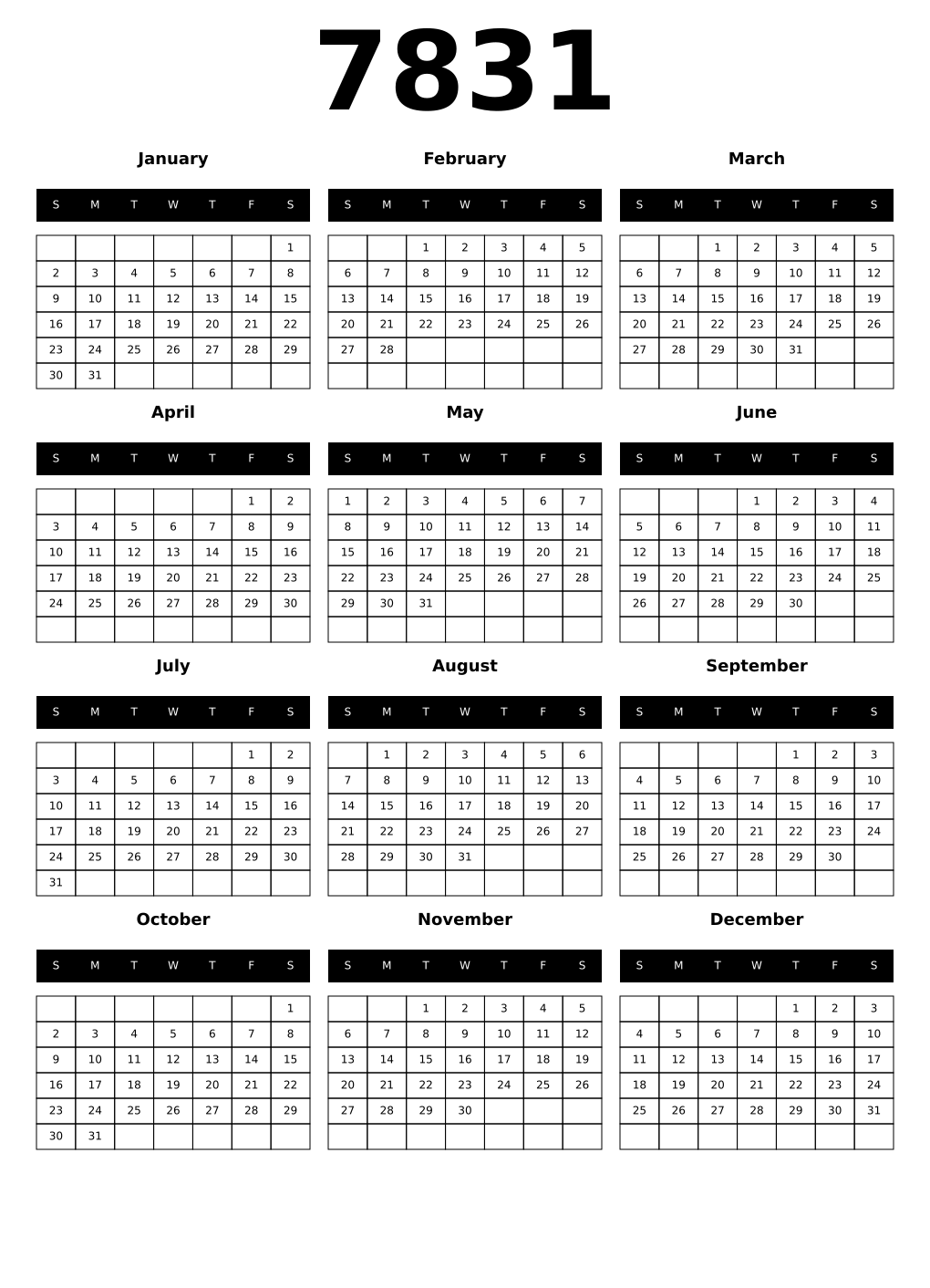 Printable 7831 Calendars